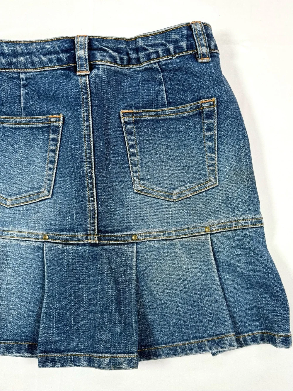 VINTAGE OLD NAVY Girls Denim Mini Skirt 8 Y2K McBling Pleated Preppy
